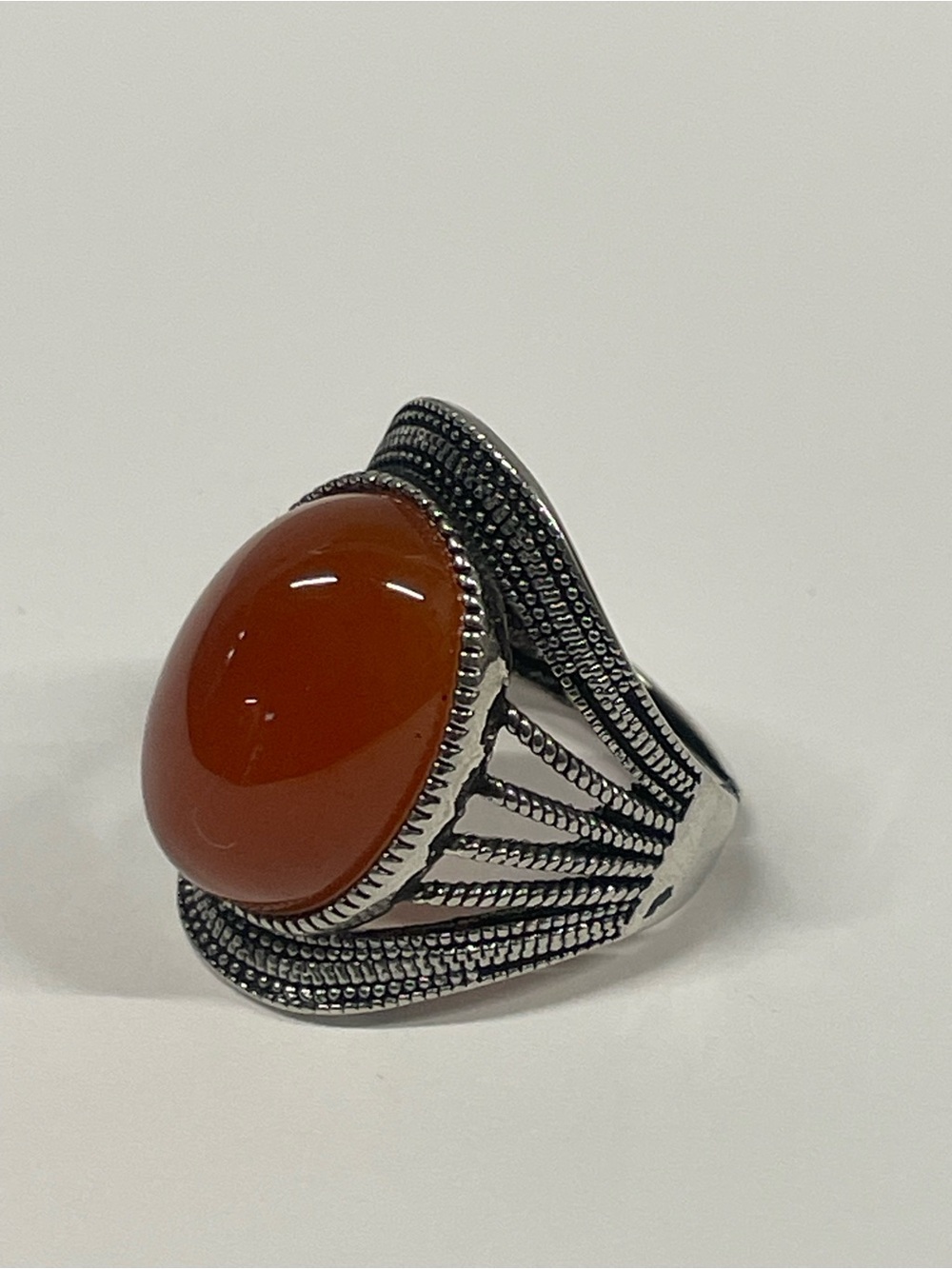 Color Silver Statement Ring with Orange Cabochon
